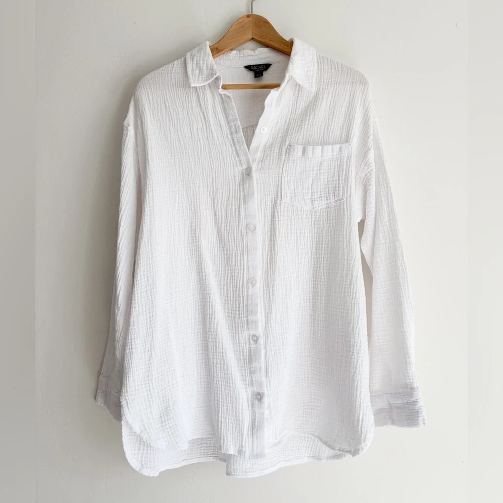 Rachel Roy White Textured Gauze Cotton Button Down - Large - Picture 2 of 10